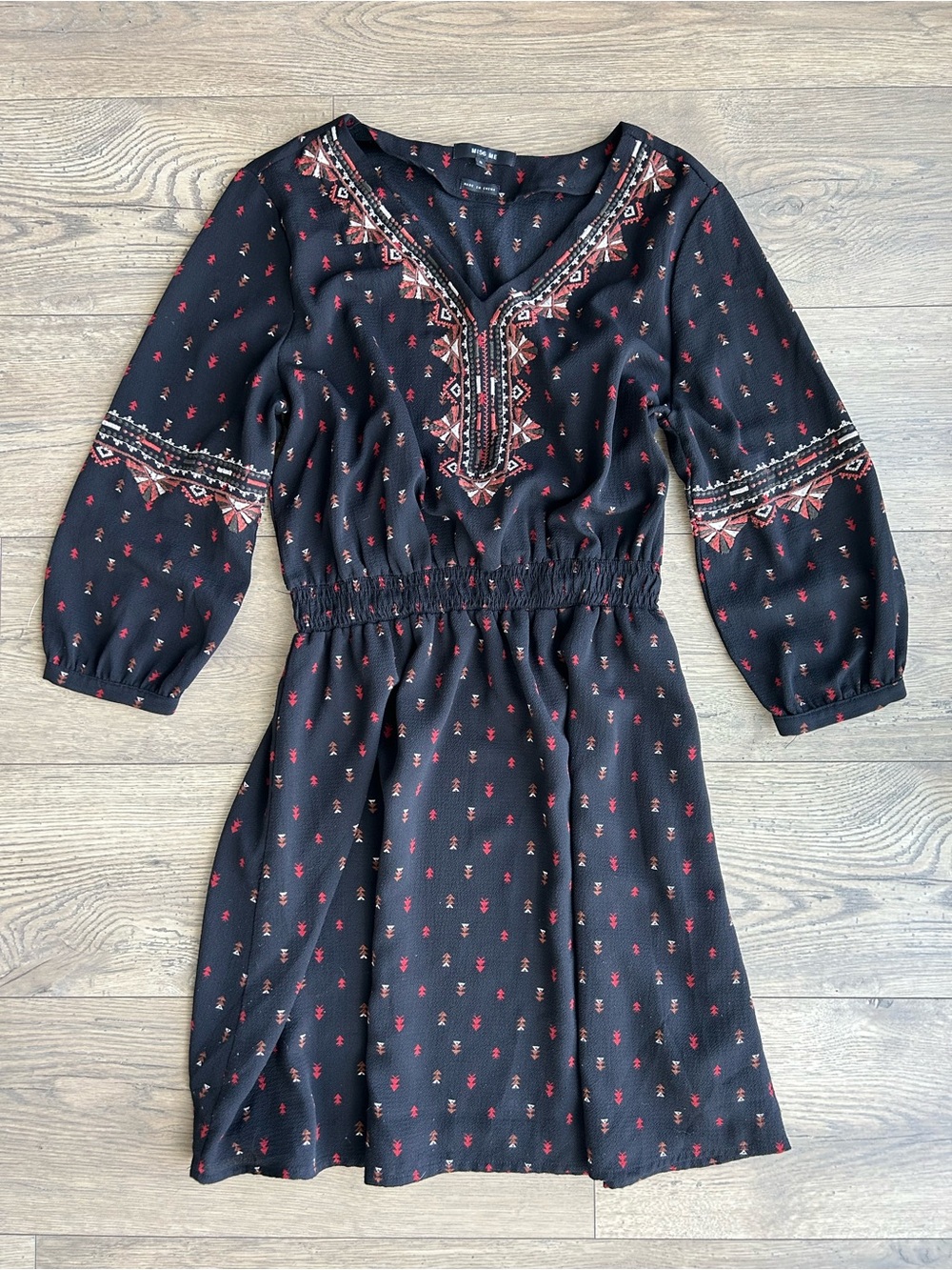 Miss Me Black Dress with Embroidered Accents